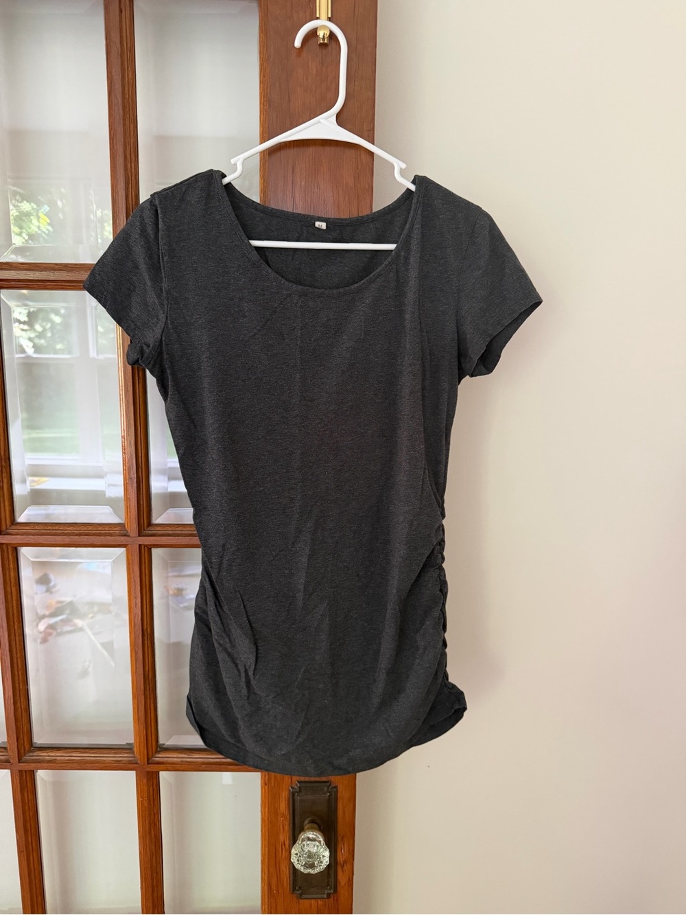 Women's Charcoal Ruched Side Short Sleeve Top